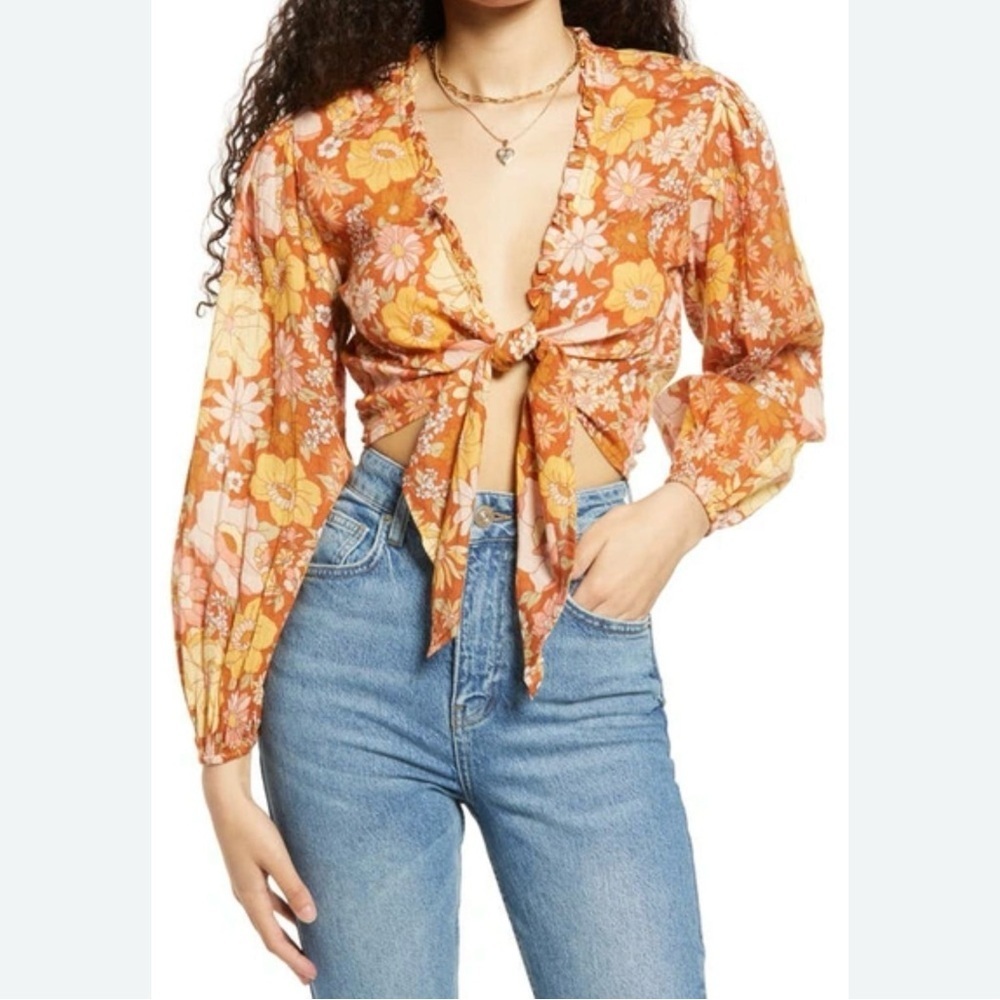 Billabong Salty Blonde Float On Tie Up Shirt In Multi Floral Print size small